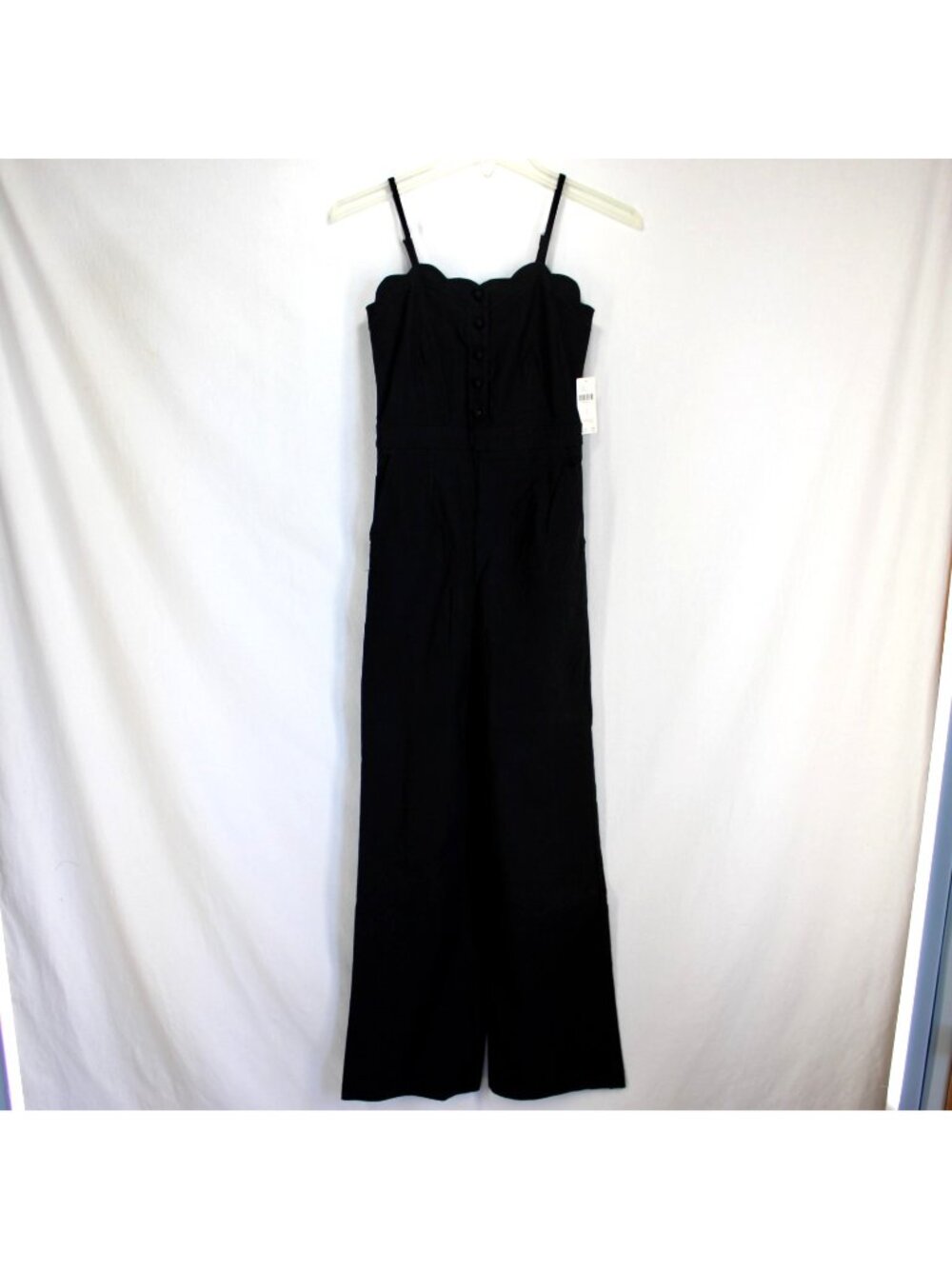 Maeve Femme Scalloped Jumpsuit Womens Size 0 Black Sleeveless Sweetheart Neck